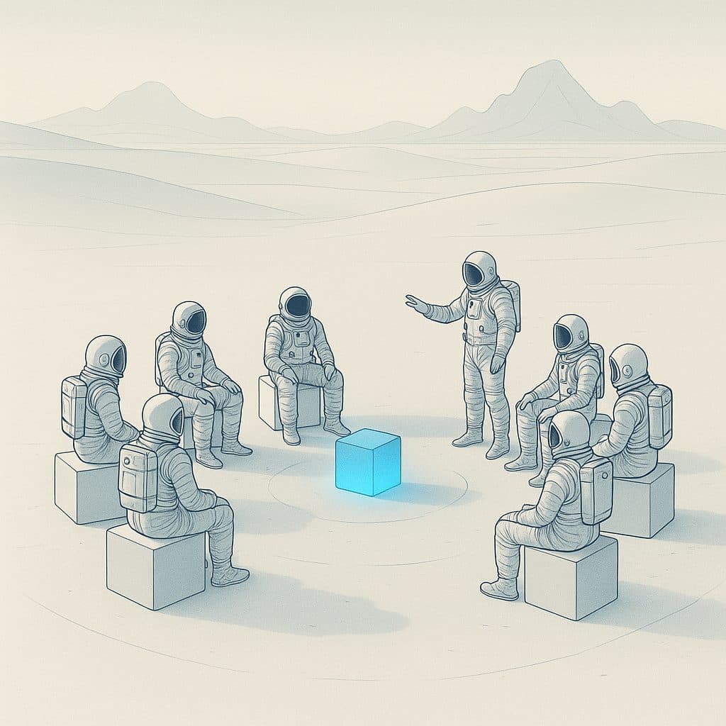 Members of the Rive Foundry community in conversation around a candlelit table at a private dinner